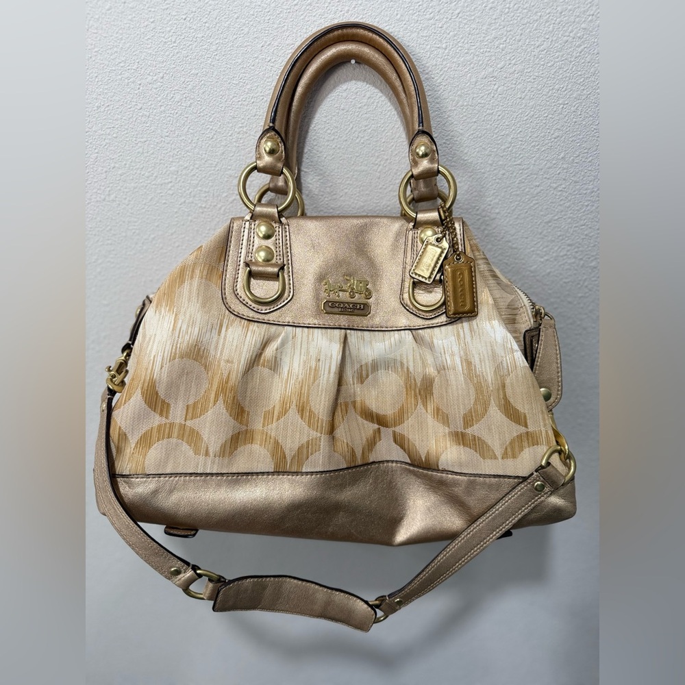 Coach Signature Ashley Canvas Gold large satchel convertible Handbag Purse Rare